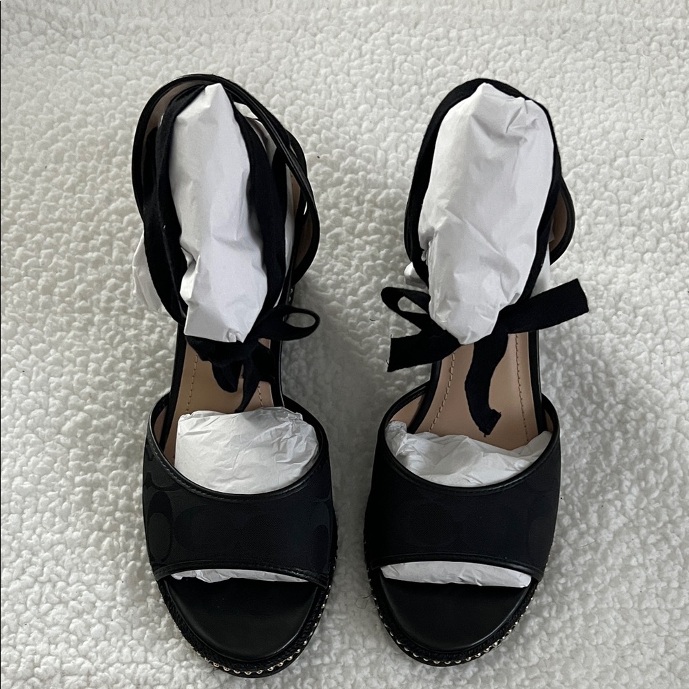 Coach Black Wedge Sandals